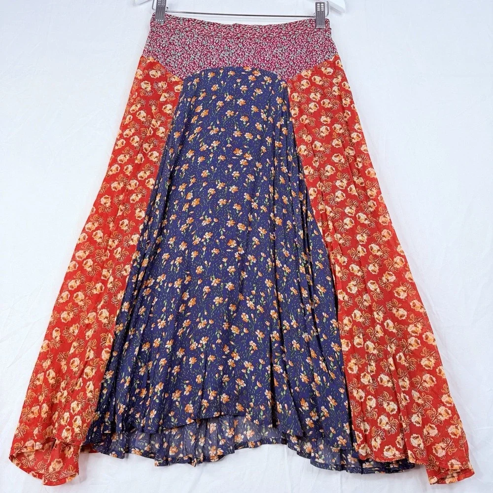 Anthropologie Meadow Rue‎ Midi Skirt Women's SZ-0 Prairie Floral Patchwork Boho